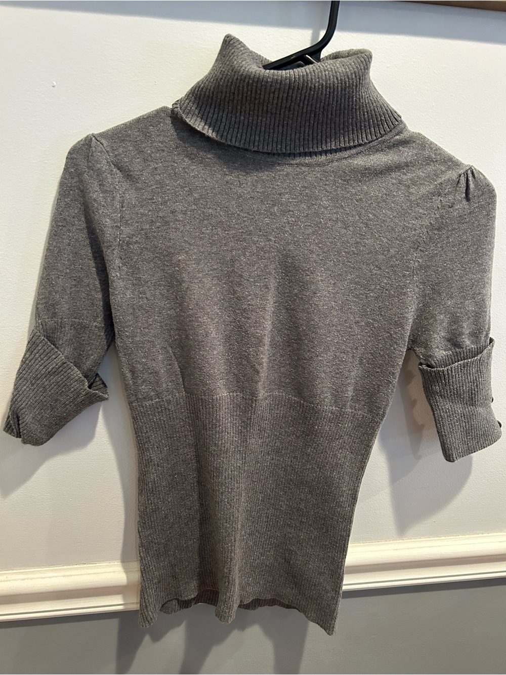 Miley Cyrus & Max Azria Heather Gray Short-Sleeve Turtleneck Sweater